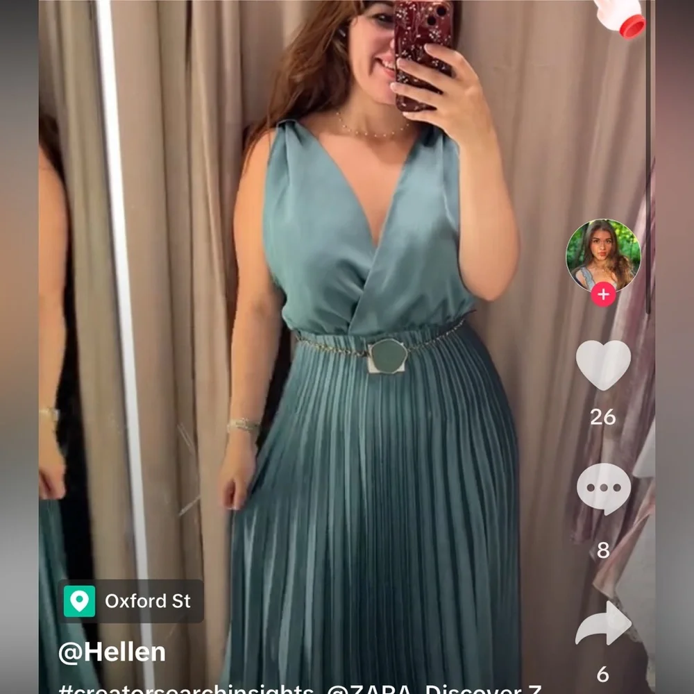 🆕(NWT) ZARA Bloggers Fav Pleated Midi Dress with Belt. XS. Color: Blue Steel - Picture 15 of 16